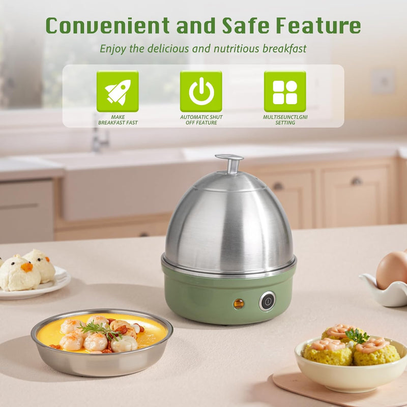 LENND Electric Egg Boiler, Rapid Egg Cooker with Auto Shut Off for Soft, Medium, Hard Boiled, Poached,Omelet Maker, Steamed Eggs and Vegetables, Stainless Steel Tray with 7-Egg Capacity