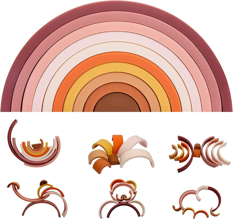 Baybee Wooden Stacking & Building Puzzle Toys for Kids Toddlers Nesting Toys for Montessori Learning Educational Baby Toys Tunnel Stacking Toys for 2+ Years old (Assorted Wooden Rainbow 10 pcs)