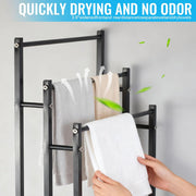 SKY-TOUCH 3 Tiers Metal Towel Rack Freestanding Drying Storage Display Rack for Bathroom Tub Shower Poolside- Bottom 44x21.5CM Height 66/76/86CM (86 44 21cm) Black