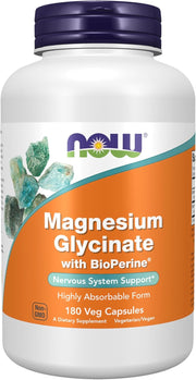 Foods Magnesium Glycinate with BioPerine Highly Absorbable Chelated Magnesium for Muscle Relaxation & Nervous System Support & Sleep & Calm 180 Veg Capsules