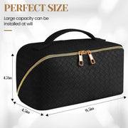 Large Capacity Travel Cosmetic Bag - Makeup Bag, PU Leather Waterproof Cosmetic Bag, Women Portable Travel Makeup Bag With Handle and Divider Flat Lay Makeup Organizer Bag, Black, Fashion
