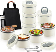 Stainless Steel Lunch Box: 1100ml 2-Layer Insulated Bento Lunch Box for Adults and kids - 304 Lunch Containers Insulated Leakproof with Tableware & Bag - Microwave & Dishwasher Safe (Khaki) - Milky White