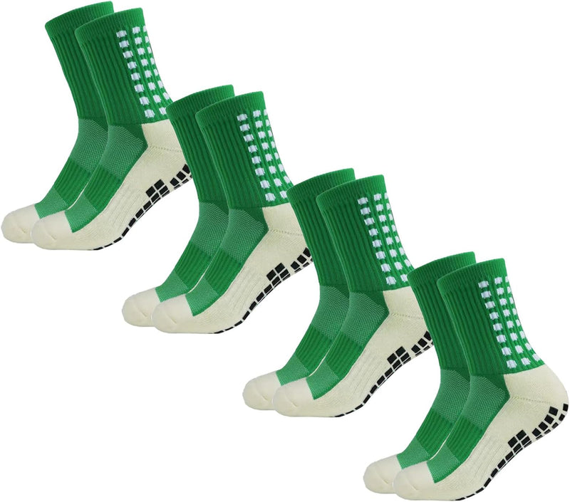 Grip Soccer Socks Anti Slip Non Slip Men's Athletic Socks for Football Basketball Sports, 4 Pair - Green