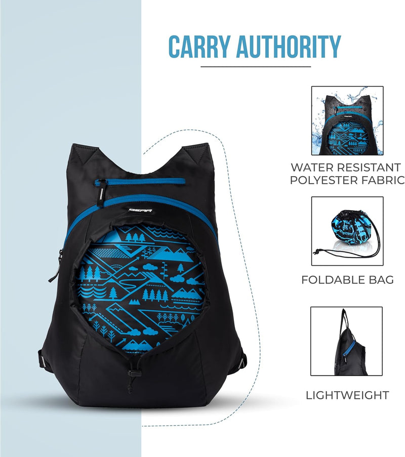 CarryOn 16L Small Foldable Water Resistant Unisex Casual/Hiking Backpack/Daypack- Blue and Black