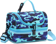 VASCHY Lunch Box Bag Men, Insulated Two Compartments Bento Cooler Bags for Adults/Women/Kids for School,Daycare,Kindergarten,Picnic Black - Camouflage Blue