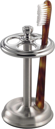 iDesign Steel Toothbrush Holder Stand The York Collection Four Divided Compartments, 3.25 x 5.75, Brushed Nickel & Polished Chrome - Brushed Nickel & Polished Chrome 3.25” x 3.25” x 5.75”