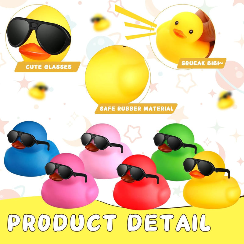 Chivao 200 Pcs Mini Rubber Ducks with Sunglasses, Rubber Ducks in Bulk Mini Tiny Ducks Bath Toys Float Squeak Bathtub Duckies Cruise Baby Shower Birthday Party (Colorful)