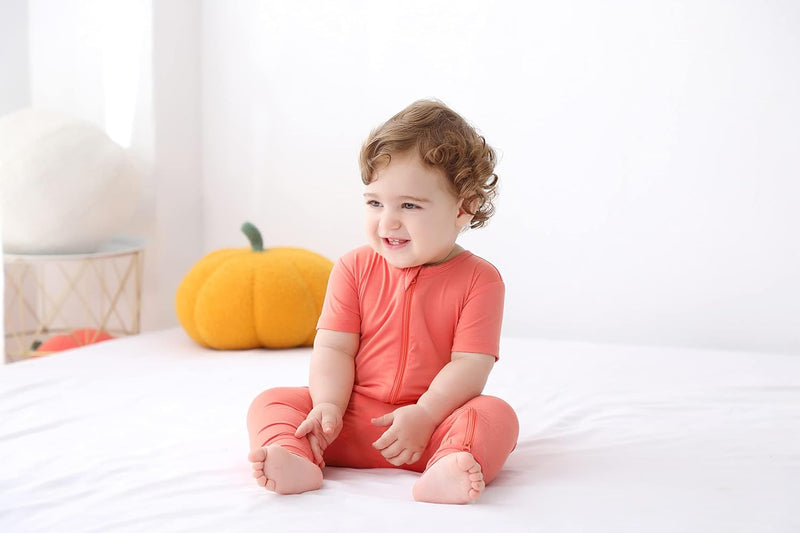 GUISBY Bamboo Baby Pajamas, Summer Short Sleeve Footless Rompers, 2 Way Zipper Sleeper