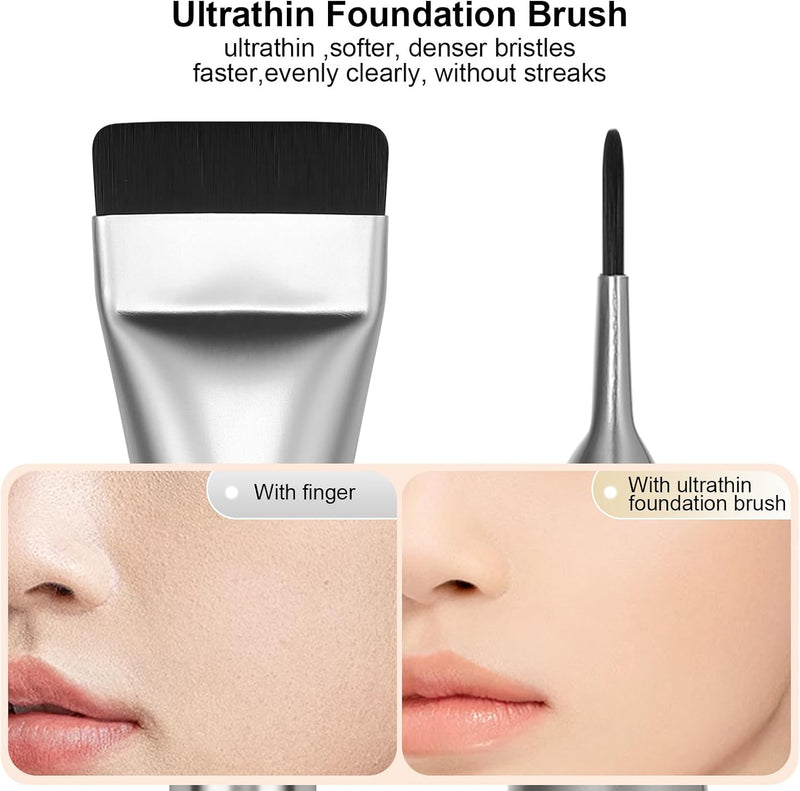 BEAUTYFACTOR Flat Foundation Brush,Korean Makeup Brush Spatula Facial Brush for Liquid Foundation,Premium Face Makeup Brush for Blending Cream (Silver)