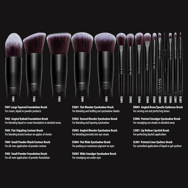 SHANY Makeup Brushes - Black Bombshell - 14-Piece Brush Set Foundation Powder Concealers Eye Shadows Makeup brushes - Complete Kabuki Makeup Brush Set in Black - 14 PCS