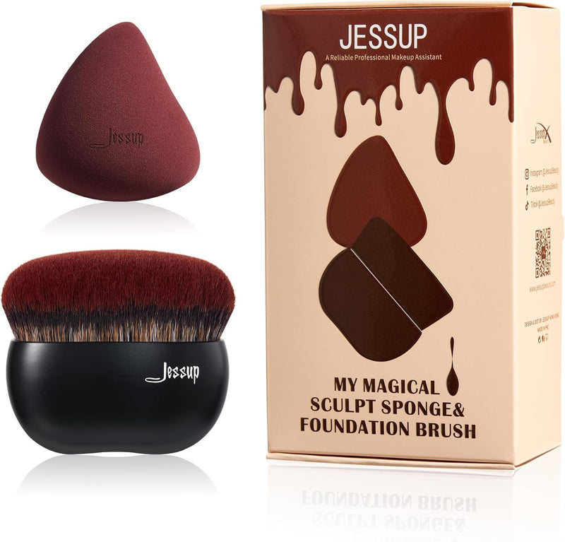 Jessup Makeup Brush Foundation Brush with Makeup Sponge 1pc Kabuki Brush for Liquid, Cream or Flawless Powder Cosmetics Face Boby Brush, T882