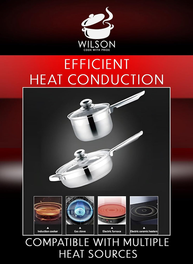 Cuisine Art Wilson Stainless Steel Cookware Set, 12-Piece, Casseroles, Saucepan, Fry Pan, Ergonomic Handles, All Cooktop Compatible, Dishwasher Safe, Durable, Stylish Kitchen Essentials