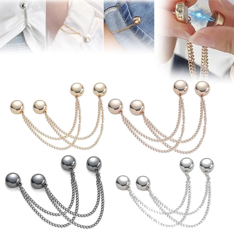 TERRIFI 8-Pack Multi-Function Magnetic Clothing Clips, Powerful Hijab Magnets with Chain, Pinless Brooch for T-Shirt Shortening, Cardigan, Cuff, and Hem, Strong and Versatile Fashion Clips