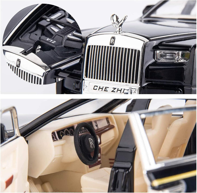 AMERTEER Alloy Rolls Royce Model Car 1:32 Car Model For Rolls-Royce Phantom Car Model Boy Toy Diecast Toy Cars With Sound & Light & 6 Open Doors For Kids Boy Girl Collect Gift SUV Model Car Toy -Black