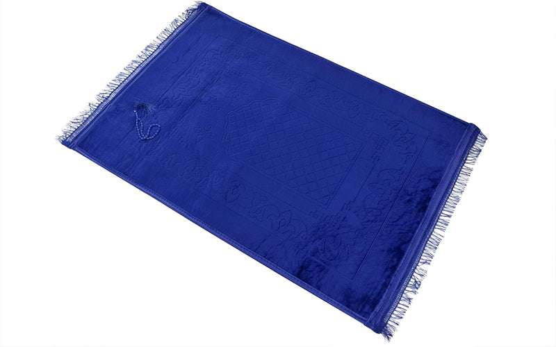Premium Velvet Prayer Mat 80x120 cm Anti-Slip Soft Muslim Janamaz with Tasbeeh Comfortable Islamic Prayer Rug Ideal for Daily Use & Gifting Green - Blue