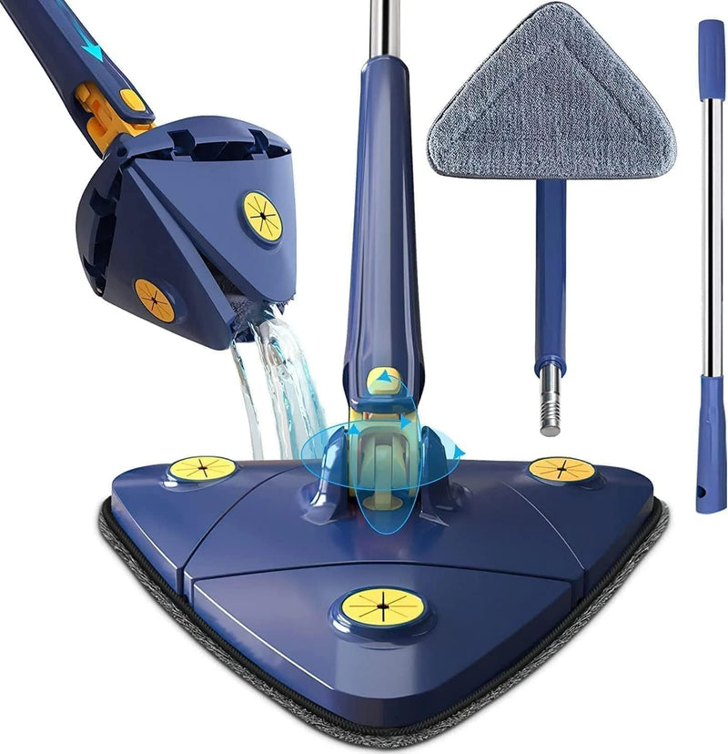 Triangle Mop - 360 Rotating Microfiber Triangle Head - Blue - For Floor, Wall, Ceiling, Window - Metal Handle