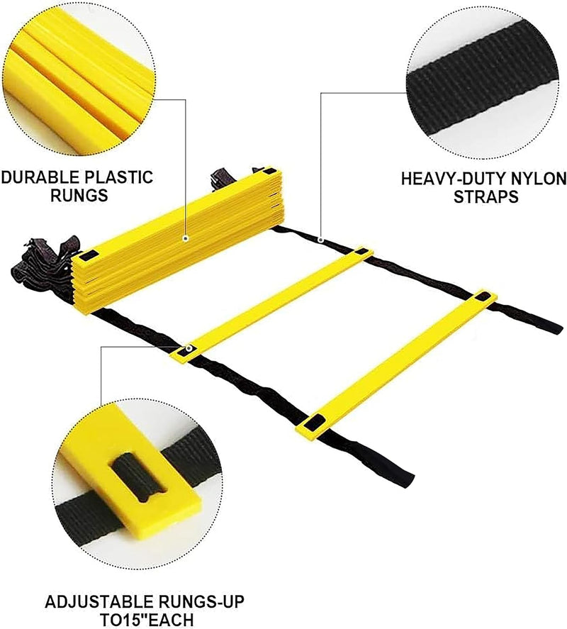 Agility Ladder 4M 8 Rung, Speed Training Ladder for Quick Footwork, Coordination, Endurance & Agility Drills Portable Fitness Equipment for Athletes, Coaches & Kids EM-9334-YB - 50.29 x 5.84 x 5.59 cm