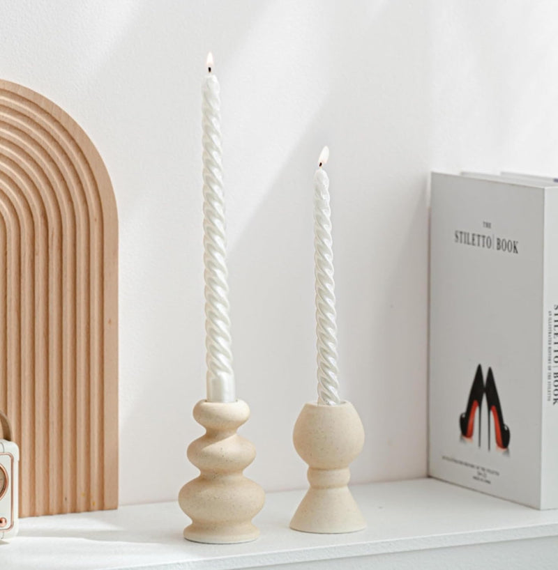 Taper Ceramic Candle Holders, Matte Boho Decorative Candlestick Holders, Creative Modern Knot Candlestick Holder Set, Table Decor Centerpiece for Home Decor Dining Wedding Party Aromatherapy, 2Pcs