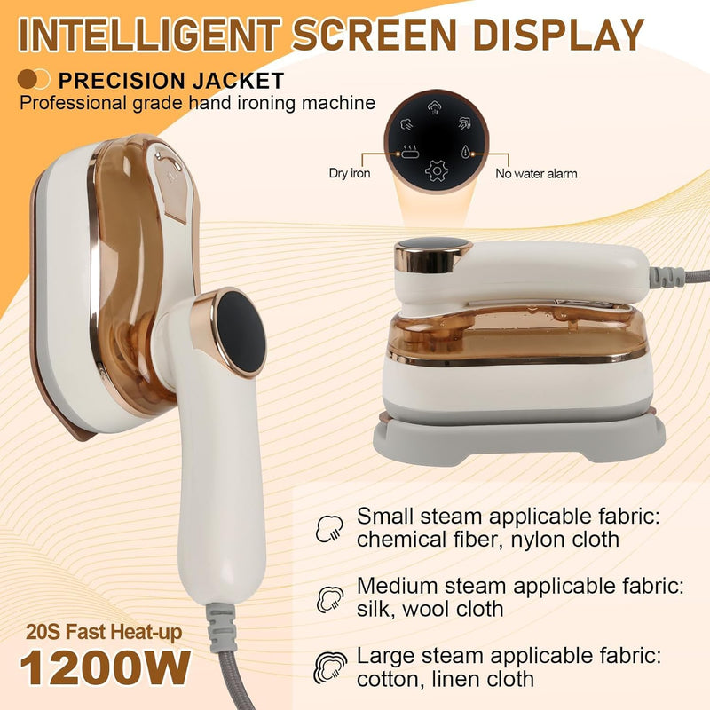 TERRIFI Steamer for Clothes, 1200W Foldable Handheld Travel Steamer, Mini Steam Iron, Fast Heat Up, Portable Garment Steamer for Home and Travel, 180ml Water Tank, White