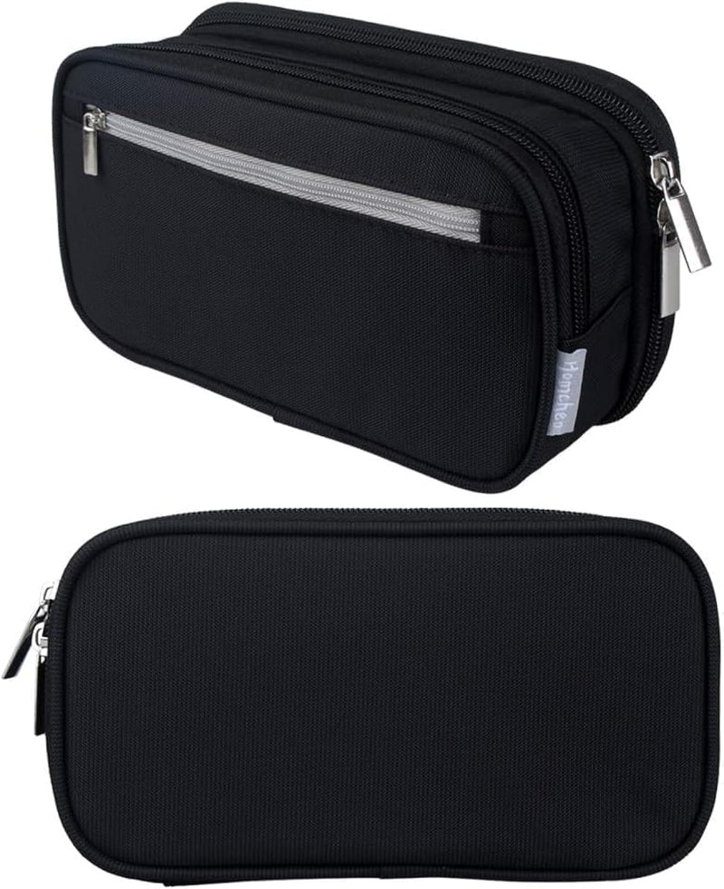 Large Capacity Waterproof Pencil Case - Multi-functional Black Stationery Desk Organizer, Ideal for Adults and Travel, with Multiple Compartments and Pockets
