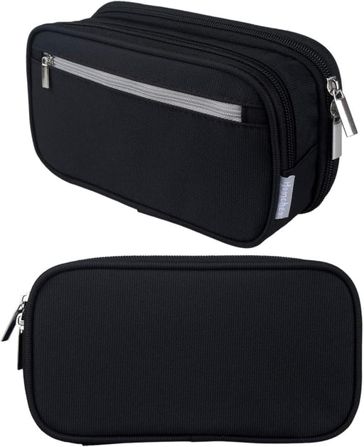 Large Capacity Waterproof Pencil Case - Multi-functional Black Stationery Desk Organizer, Ideal for Adults and Travel, with Multiple Compartments and Pockets