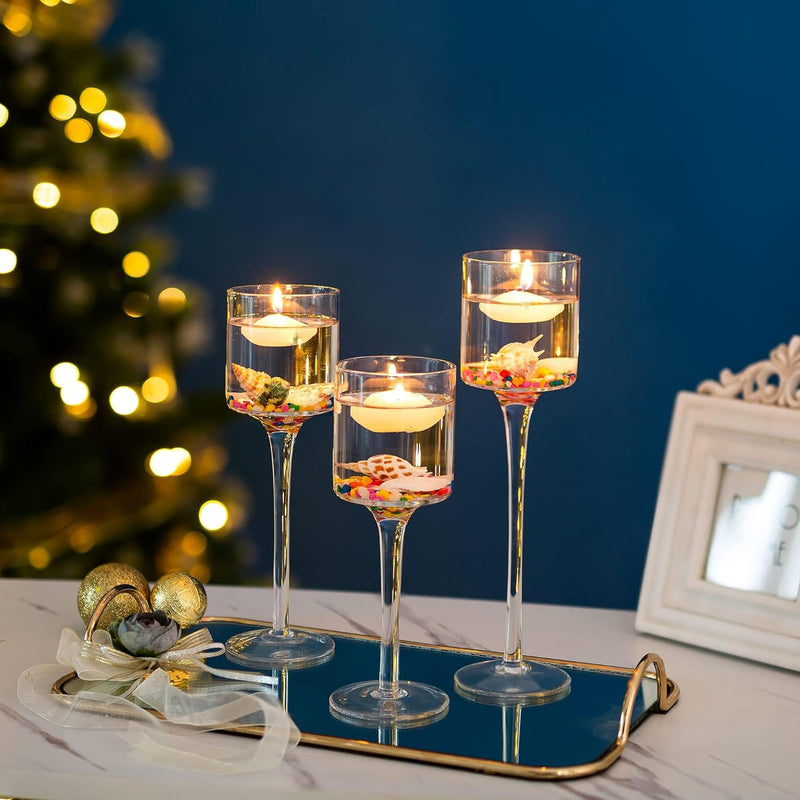 DERANQIIUA Christmas Candle Holder, Pack of 3 Elegant Candle Holders, High, Clear Glass, Table Decoration for Wedding, Dining Table, Bathroom, Birthday Party, Multiple Occasions