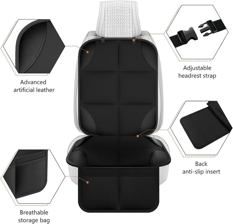 FUIN Car Seat Protector, Waterproof Auto Seat for Baby Child Safety Seat, Non-slip Cushion Mat with Organizer Pockets, Durable Vehicle Dog Cover Pad, for Baby Child and Pet, Scratchproof, No Imprint