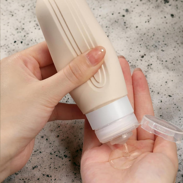 4 Silicone Travel Bottles for Toiletries with Labels & Clear Toiletry Bag TSA-Approved, Leak-Proof, for Shampoo, Lotion, Soap, Perfect for Traveling, Gym, Camping (90ml)