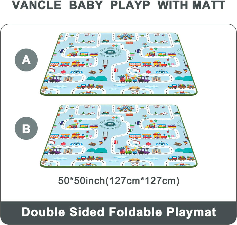 Vancle Baby Play Mat, Soft Baby Mat for Floor, Playmat for Babies Toddlers and Infants, Reversible Foam Play Mat, Waterproof Baby Crawling Mat for Indoor & Outdoor (127 * 127 * 1CM)