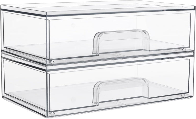 Vtopmart 12.1''W Clear Stackable Storage Drawers,4 Pack Acrylic Plastic Organizers Bins for Makeup Palettes, Cosmetics, and Beauty Supplies,Ideal for Vanity, Bathroom,Cabinet,Desk Organization