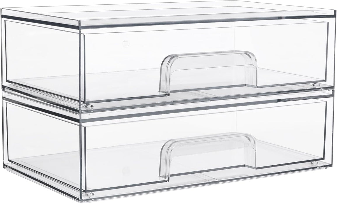 Vtopmart 12.1''W Clear Stackable Storage Drawers,4 Pack Acrylic Plastic Organizers Bins for Makeup Palettes, Cosmetics, and Beauty Supplies,Ideal for Vanity, Bathroom,Cabinet,Desk Organization