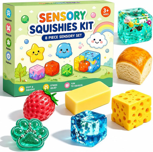 SLEEPHEAD8-Piece Squishy Fun Box Mystery Set, Blind Box Malt Sugar Creative Slow Return Squishies Relief Hand Relax Desk Decor Party Favor Gifts for Adult