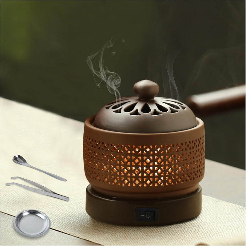 Ceramic Electric Incense Burner with LED Display, Resin Burner, Timing Temperature Adjustment, Electronic Aroma Diffuser For Indoor Air Purification, Home Decoration, Meditation, Yoga