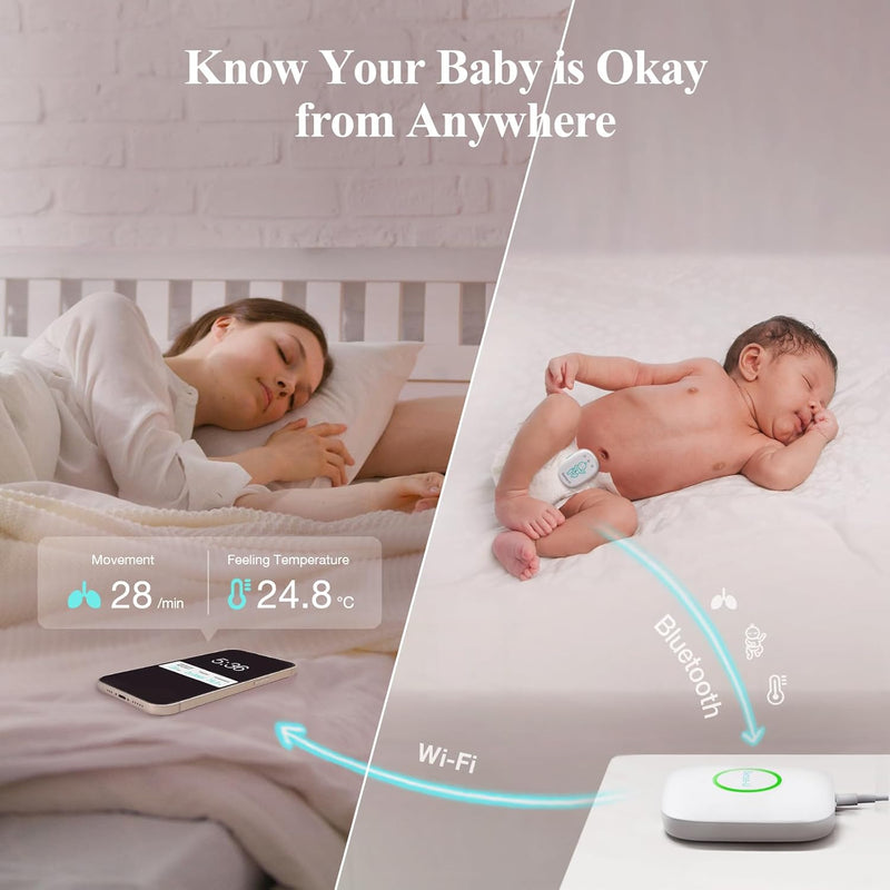 Sense-U Smart Baby Monitor Tracks Baby's abdominal Movement, Feeling Temperature and Stomach Sleeping for Baby Safety with Audio Alarm on Smartphone