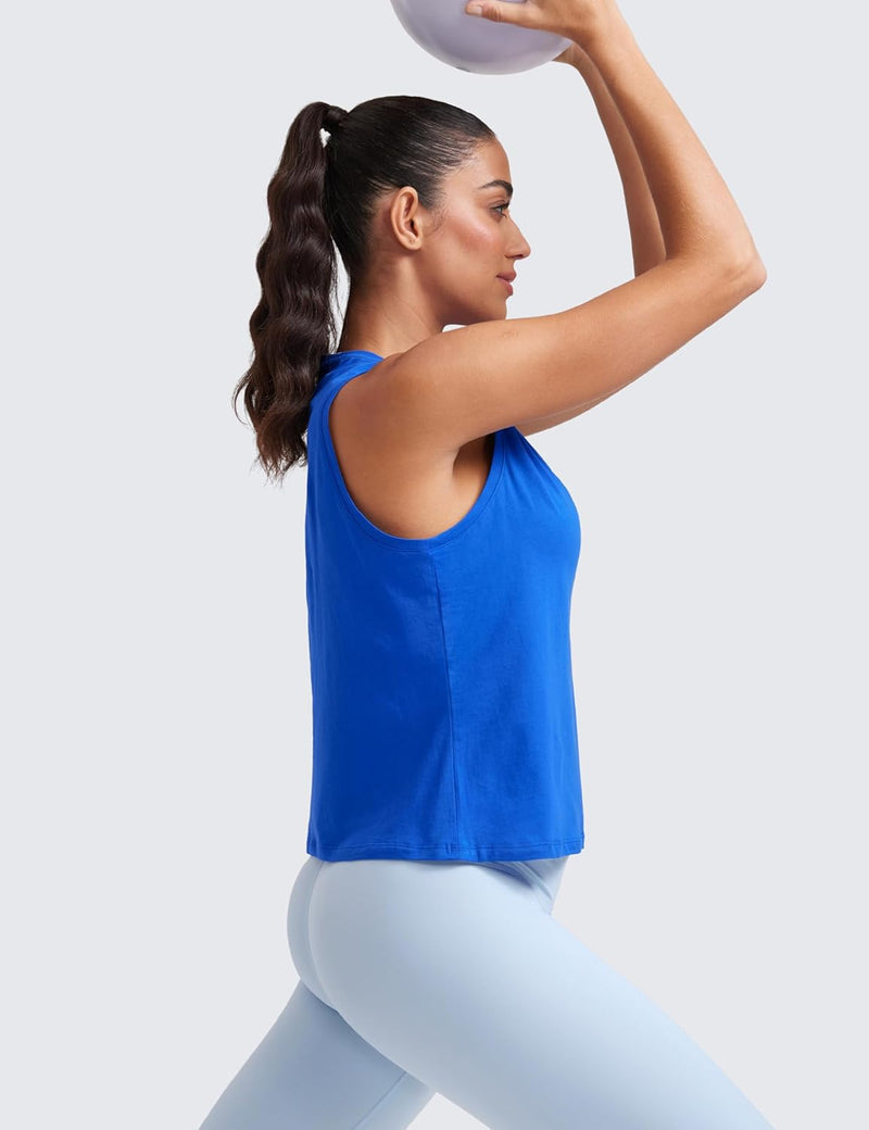 CRZ YOGA Women's Pima Cotton Loose Cropped Tank Tops Workout High Neck Sleeveless Athletic Gym Shirts