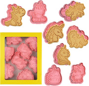 Sakolla (Set of 8) Christmas Cookie Cutters with Plunger Stamps Set, Gingerbread Boy/Girl Snowman Santa Claus Snowflake Christmas Tree Reindeer Cookie Cutters - Unicorn Cookie Cutter with Plunger Stamps