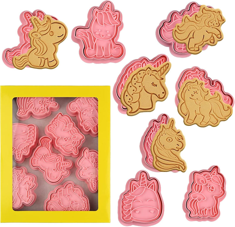 Sakolla (Set of 8) Christmas Cookie Cutters with Plunger Stamps Set, Gingerbread Boy/Girl Snowman Santa Claus Snowflake Christmas Tree Reindeer Cookie Cutters - Unicorn Cookie Cutter with Plunger Stamps