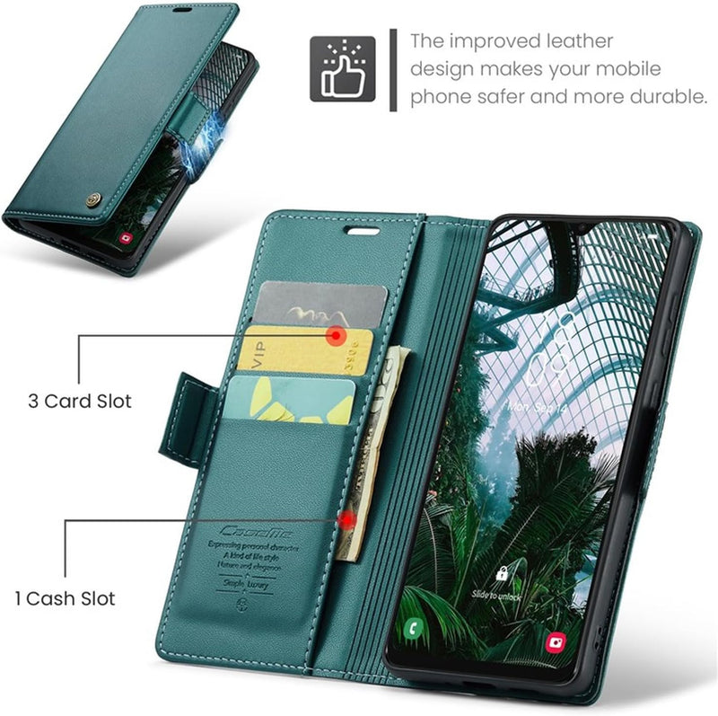 For Samsung Galaxy A30s / A50 / A50s Leather Case RFID Blocking 3 Card Slot Mobile Cover - Green