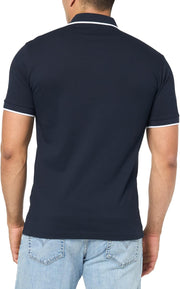 mens Square Patch Logo Slim Fit Cotton Polo Shirt Polo Shirt - Space Blue