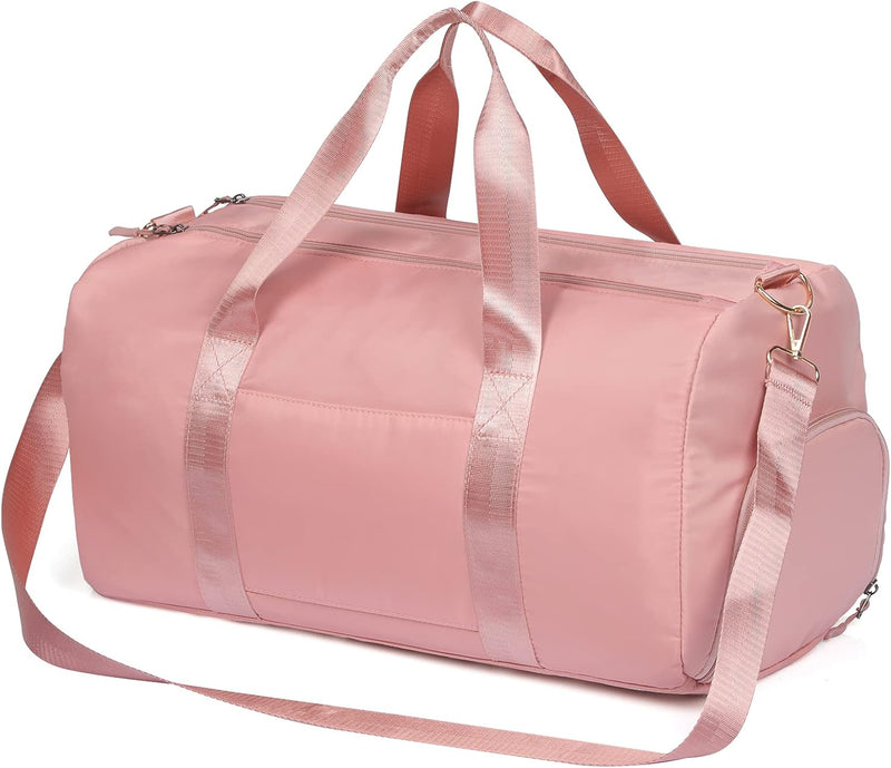 Duffle Bag for Women, Sports Duffel Bag for Gym with Wet Pocket & Shoe Compartment, Overnight Weekender Travel Bag - pink