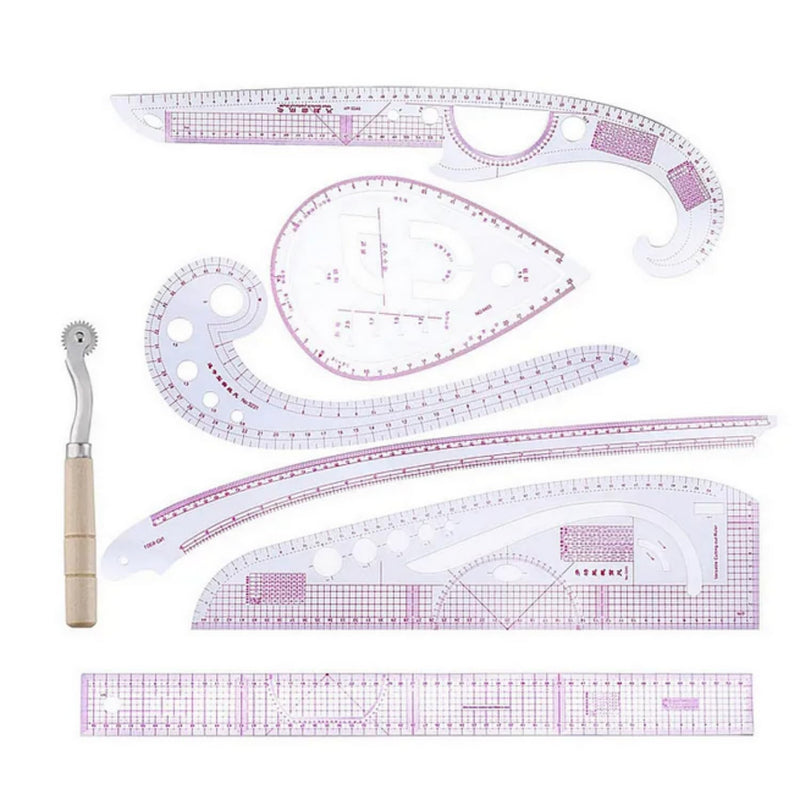 SKEIDO 7 Piece Set Metric Clothes Curve Sewing Ruler Drawing Stencil Making Grading Curve Rule Pattern Making Accessories Making Pink - A