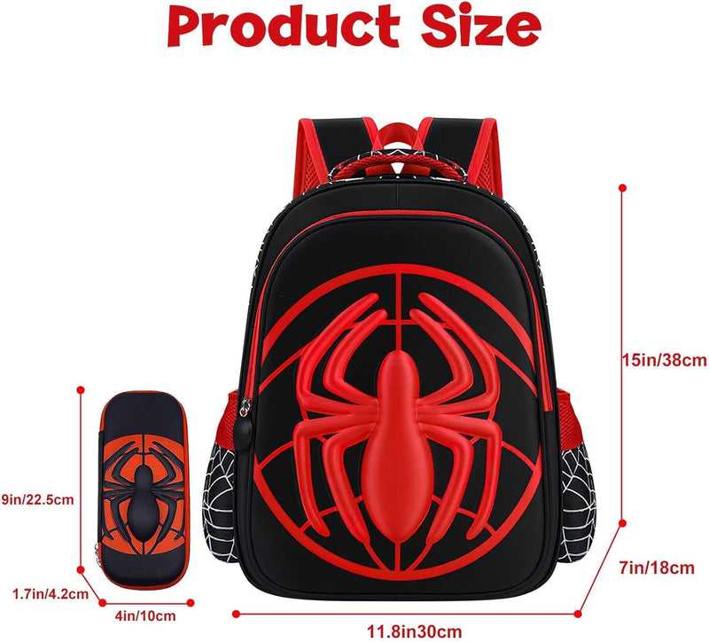 Chielor Kids School Backpack, 15in Cartoon Spider Schoolbag with Pencil Case 3D Waterproof Book Bag for Elementary Boys Large Capacity Back to School Supplies Birthday