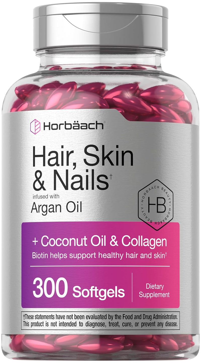 HorbÃ¤ach Hair Skin and Nails Vitamins | 300 Softgels | with Biotin and Collagen | Infused with Argan Oil and Coconut Oil | Non-GMO, Gluten Free Supplement | by