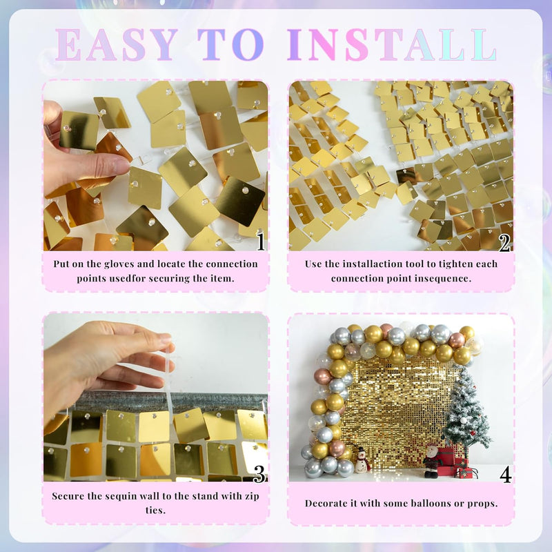Kate Shimmer Wall Backdrop Sliver Wall Panels 12Pcs Square Sequin Shimmer Wall Backdrop Decoration for Birthday Party,Wedding, Anniversary