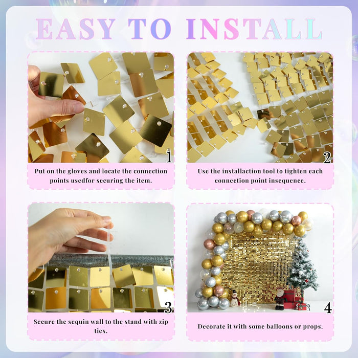 Kate Shimmer Wall Backdrop Sliver Wall Panels 12Pcs Square Sequin Shimmer Wall Backdrop Decoration for Birthday Party,Wedding, Anniversary