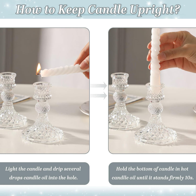 TERRIFI Clear Candlestick Holders, 6 Pcs Elegant Glass Taper Candle Holders for Wedding, Party, Festival and Anniversary Table Decor