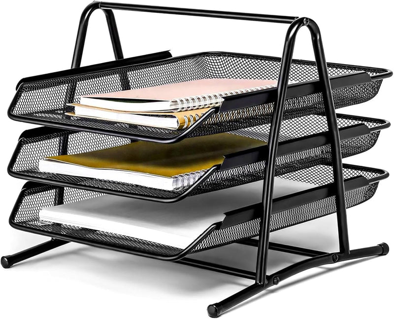 MOMENT 3-Tier Paper Tray, Desktop Organizer, 3 Layer A4 Metal tray Office Desk Organiser, Paper File Storage, Workspace, Office, Black - 34.9 x 29.2 x 27.5 cm 3-Tier