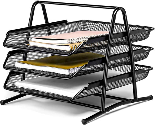 MOMENT 2-Tier Paper Tray, Desktop Organizer, 2 Layer A4 Metal tray Office Desk Organiser, Paper File Storage, Workspace, Office, Black - 34.9 x 29.2 x 27.5 cm 3-Tier