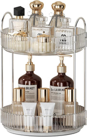 Makeup Organize Rotating,Perfume Organize, 360° Luxury Acrylic Makeup Organizer & Skincare Rack Spinning Lazy Susan 3 Tier,Dressing table to display your perfumes and cosmetics. (White-2)