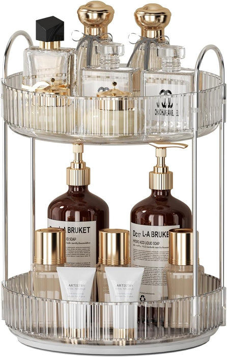 Makeup Organize Rotating,Perfume Organize, 360° Luxury Acrylic Makeup Organizer & Skincare Rack Spinning Lazy Susan 3 Tier,Dressing table to display your perfumes and cosmetics. (White-2)